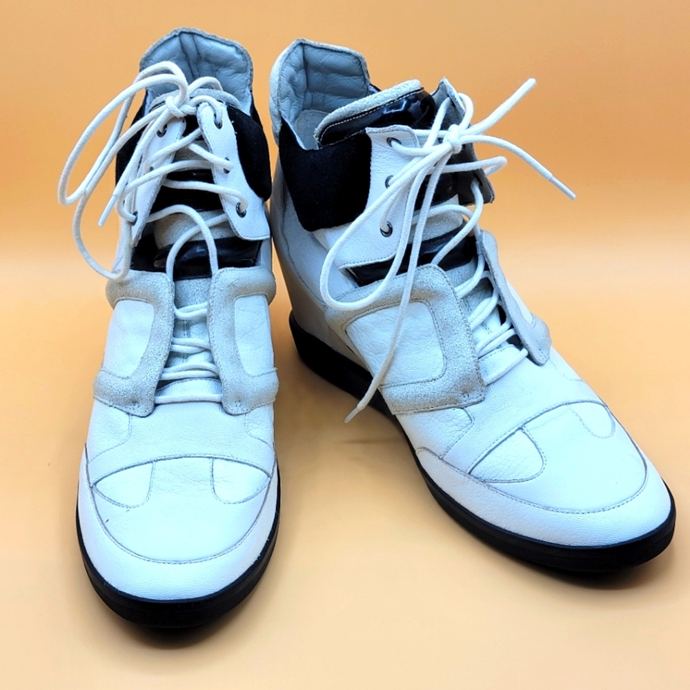 NWOT Yohji Yamamoto Y-3 Leather Lace Up High Top Wedge Sneakers Size 10 US #1391
